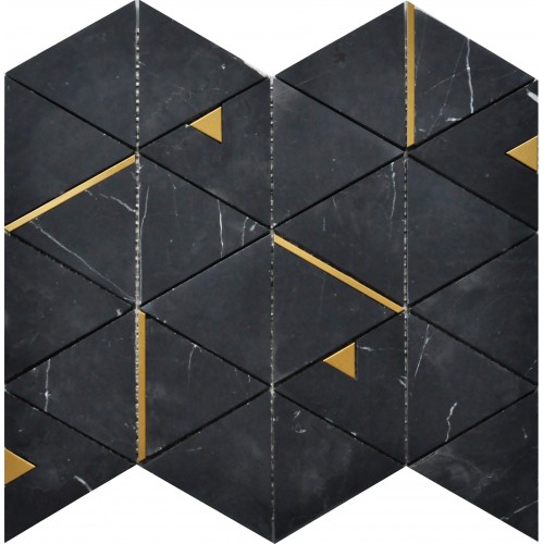 Marble Black with White Vein Triangles with Brass
