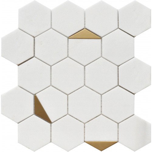 Marble White Hexagon with Brass