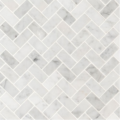 Carrara White 1x2 Herringbone Honed