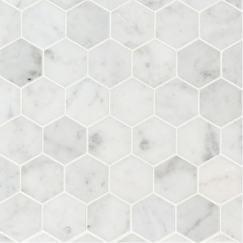 Carrara White 2" Hexagon Honed