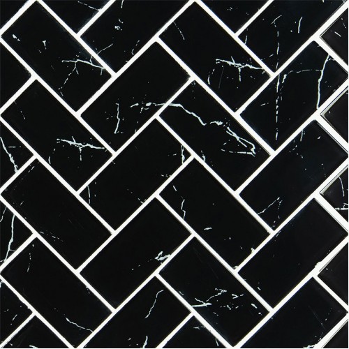 Nero Marquina Glass 2x4 Herringbone