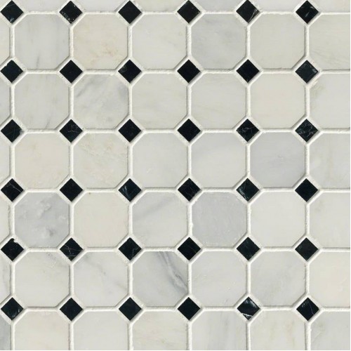 Arabescato Cararra 2" Octagon Black & Whi...