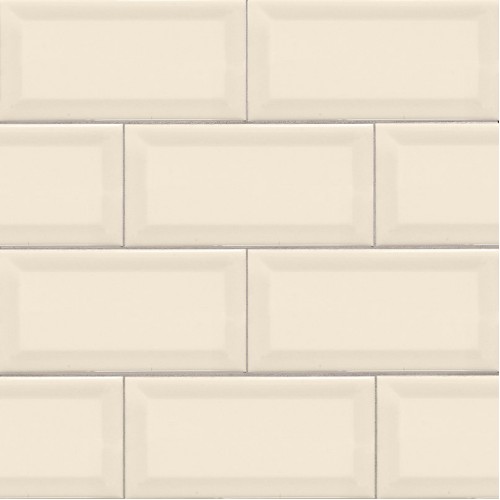 Almond Glossy Subway Tile Beveled 3x6