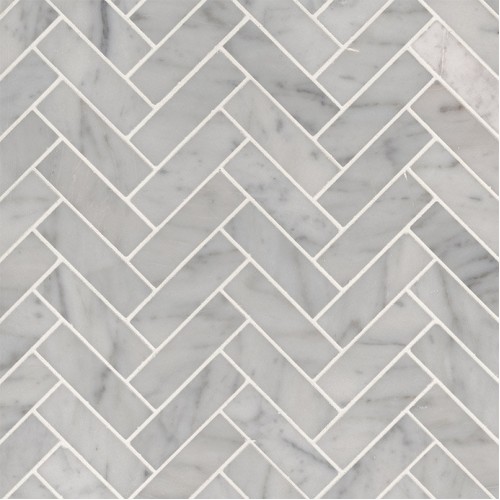 Carrara White 1x3 Herringbone Polished